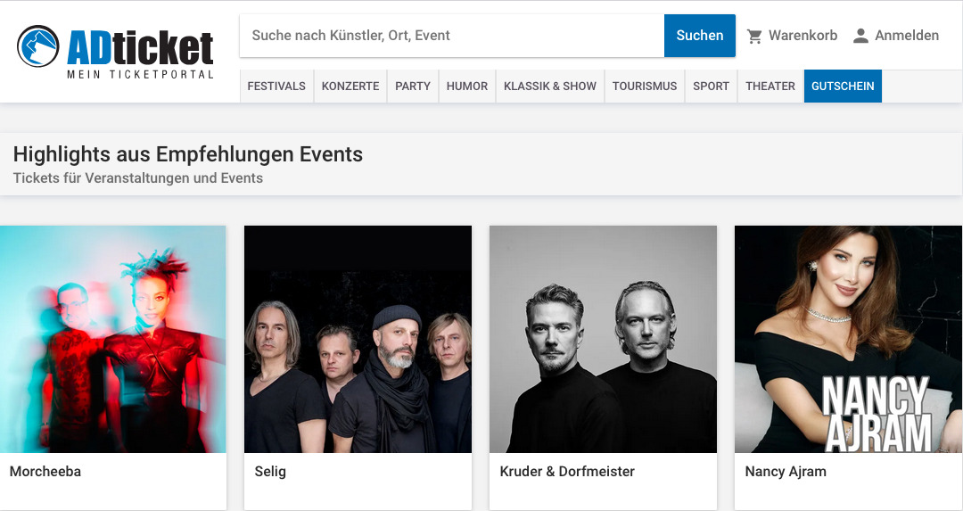 Ticket-Empfehlungen von adticket.de